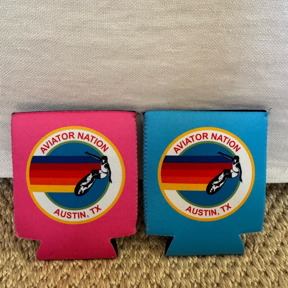 Aviator Nation Koozie Drink Holder Austin TX Logo Surfer.Set of 2.